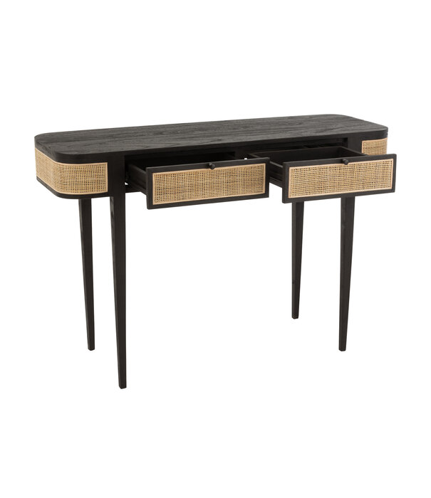 Duverger® Rotan - Table d'appoint - bois - rotin - noir - naturel - 2 tiroirs - 4 pieds hauts
