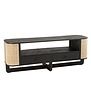 Rotan - TV-meubel - hout - rotan - zwart - naturel - 2 lades - 1 grote nis - U-poten