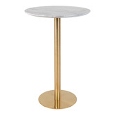 Barbord - Table de bar - ronde - MDF - aspect marbre - base en acier - laiton