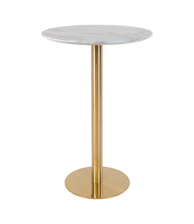 Barbord - Table de bar - ronde - MDF - aspect marbre - base en acier - laiton