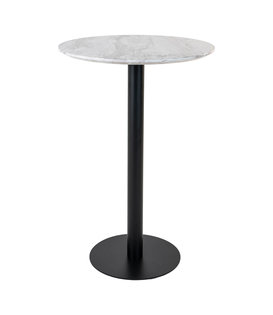 Barbord - Table de bar - ronde - MDF - aspect marbre - base en acier - noir
