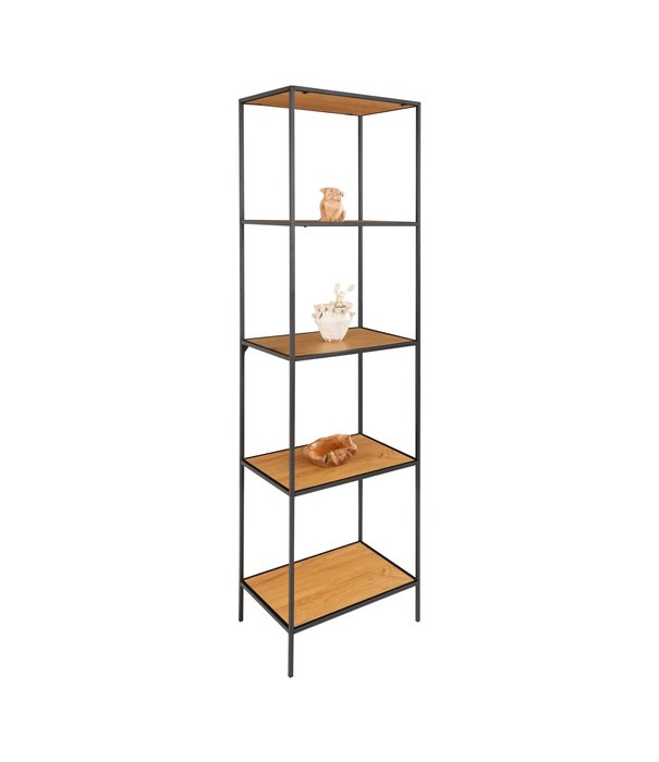 Duverger® Scandirack - Rack - aggloméré - aspect chêne - châssis acier - noir - 5 étagères - petit