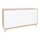 Dane - Sideboard - Kiefernholz natur - weiß - MDF - Melamin - 2 Türen - 3 Schubladen