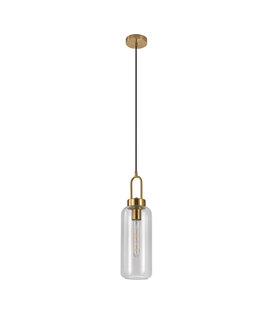 Pendant - Hanglamp - cilinder - helder glas - koper - 1 lichtpunt