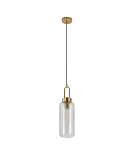 Pendant - Lampe suspendue - cylindre - verre clair - cuivre - 1 point lumineux