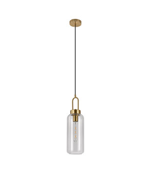Pendant - Hanglamp - cilinder - helder glas - koper - 1 lichtpunt