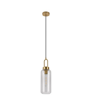 Pendant - Lampe suspendue - cylindre - verre clair - cuivre - 1 point lumineux