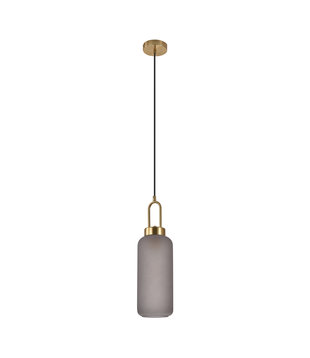 Pendant - Lampe suspendue - cylindre - verre fumé - cuivre - 1 point lumineux