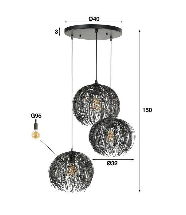 Duverger® Metal Claw - Hanglamp - metaal - zwart - bruin - getrapt - 3 lichtpunten