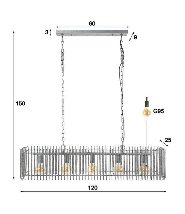 Duverger® Folsom - Lampe suspendue - métal - vieil argent - 5 points lumineux