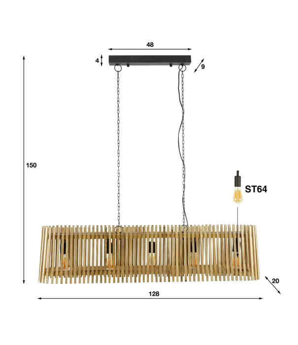 Duverger® Hawaii - Hängeleuchte - rechteckig – Mango natur - 5 Lichtpunkte