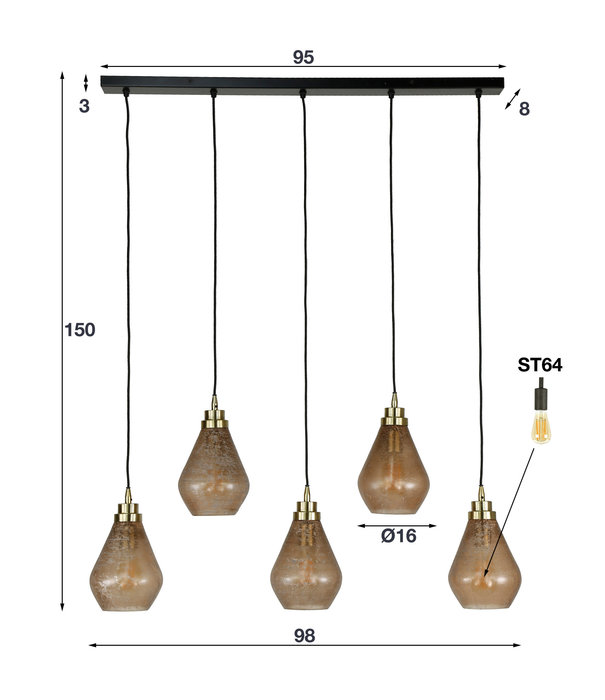 Duverger® Pint - Hanglamp - glas - bruin - 5 lichtpunten