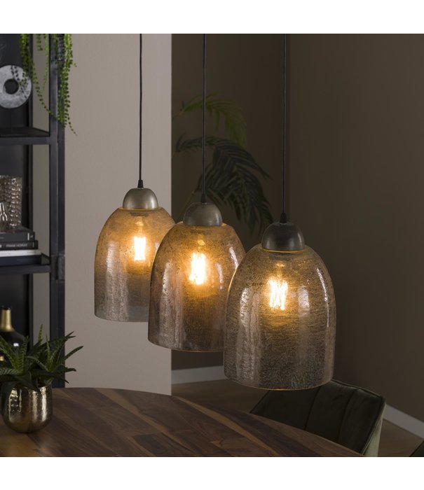 Duverger® Stone Glass - Hanglamp - steenglas - metaal - oud zilver - 3 lichtpunten