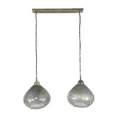 Stone Glass - Hanglamp - steenglas - metaal - oud zilver - 2 lichtpunten
