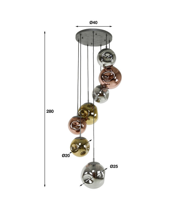 Duverger® Solar - Lampe suspendue - métal - verre - chrome - cuivre - or - étagé - 7 lumières