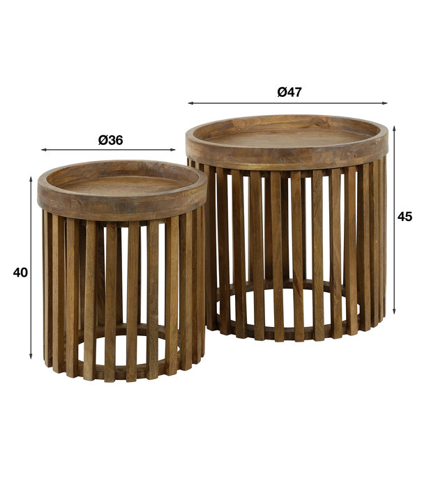 Duverger® Barred - Beistelltische - 2er-Set - rund – Ø45 - Mango-Massivholz - sandfarben