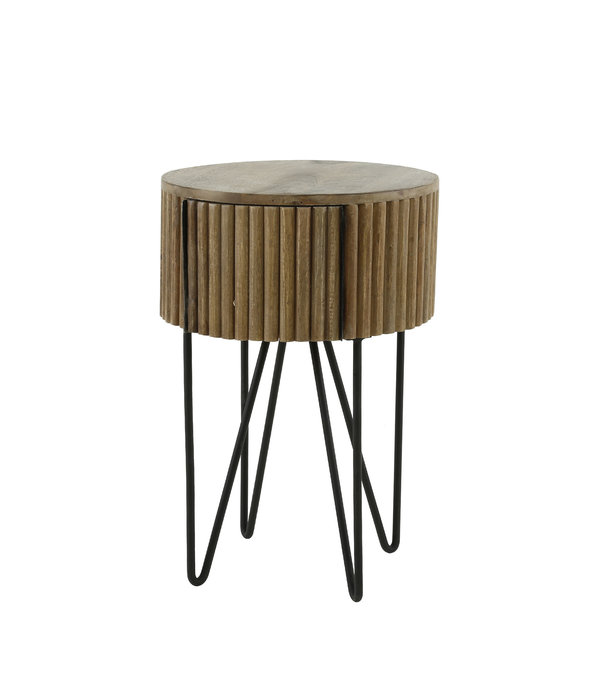 Duverger® Barred - Table de chevet - ronde - 1 tiroir - bois de manguier massif - couleur sable
