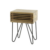 Barred - Table de chevet - rectangle - 1 tiroir - bois de manguier massif - couleur sable