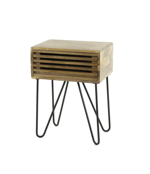 Duverger® Barred - Table de chevet - rectangle - 1 tiroir - bois de manguier massif - couleur sable