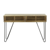 Barred - Table d'appoint - 2 tiroirs - bois de manguier massif - couleur sable