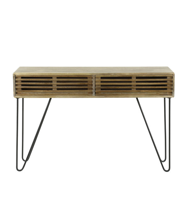 Duverger® Barred - Table d'appoint - 2 tiroirs - bois de manguier massif - couleur sable