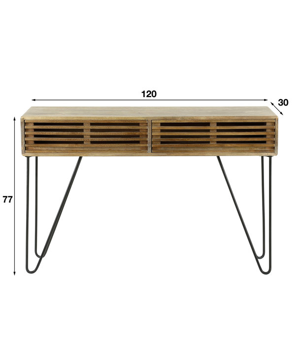 Duverger® Barred - Table d'appoint - 2 tiroirs - bois de manguier massif - couleur sable