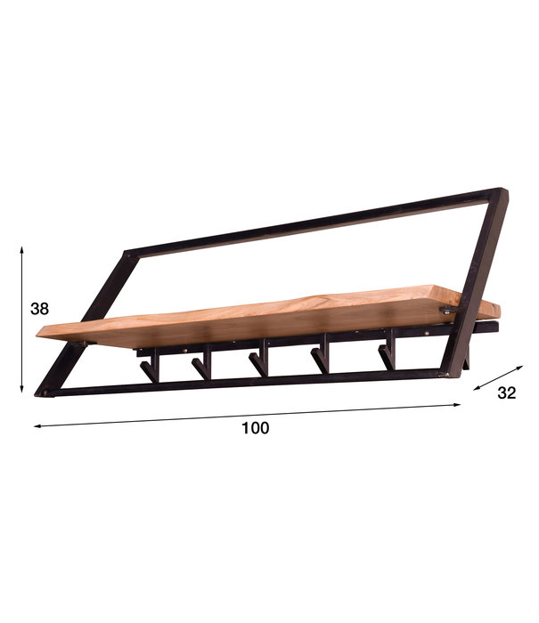 Duverger® Floating - Garderobenständer - Akazie massiv - natur - Metallrahmen - schwarz - 6 Haken - 1 Hutablage - 1 StangeÂ