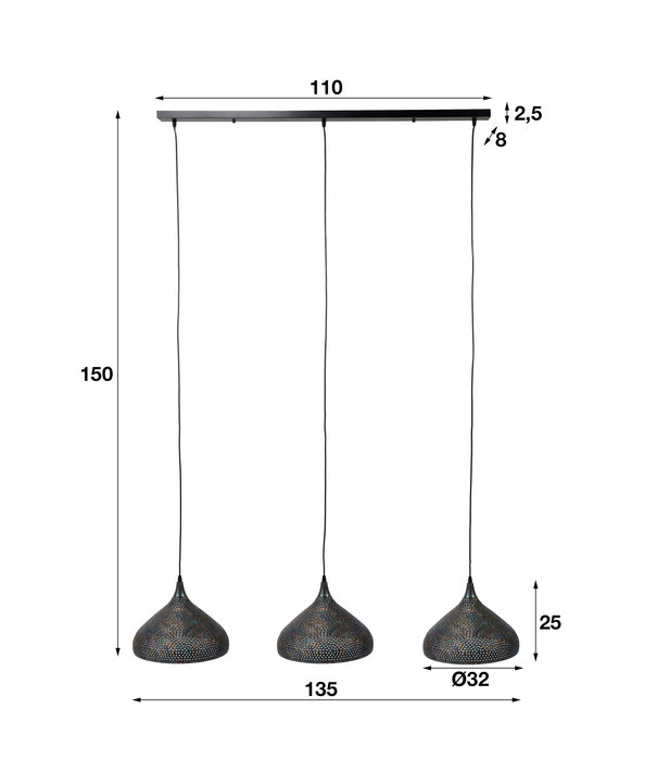 Duverger® Sieve - Hanglamp - metaal - zwart - bruin - trechtervorm - 3 lichtpunten