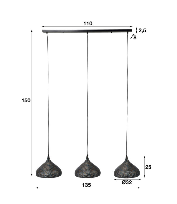 Duverger® Sieve - Lampe suspendue - métal - noir - brun - forme d'entonnoir - 3 points lumineux