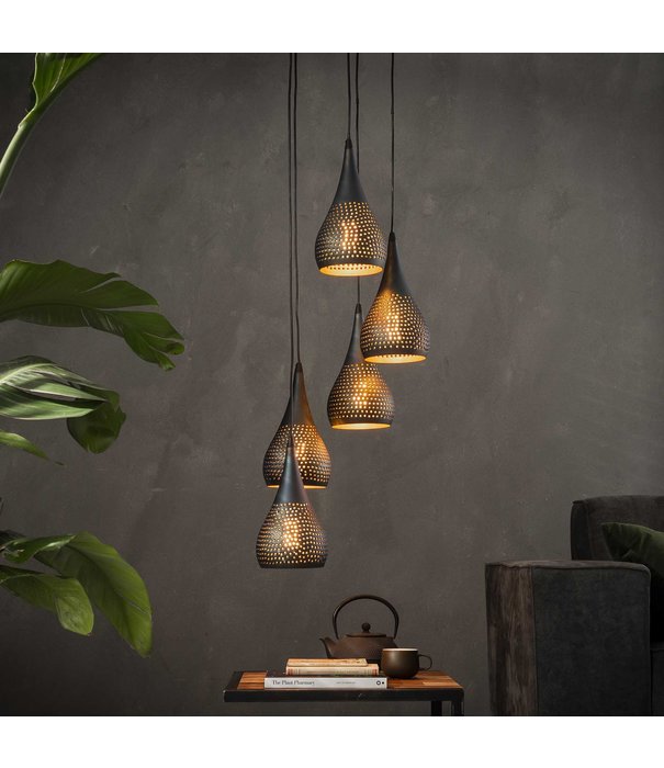 Duverger® Sieve - Lampe suspendue - métal - noir - brun - forme de goutte - étagé - 5 lumières