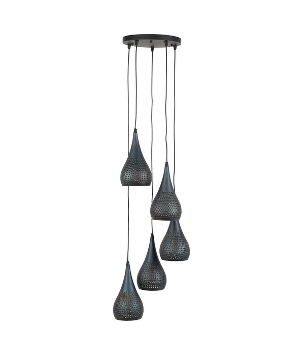 Duverger® Sieve - Hanglamp - metaal - zwart - bruin - druppelvorm - getrapt - 5 lichtpunten
