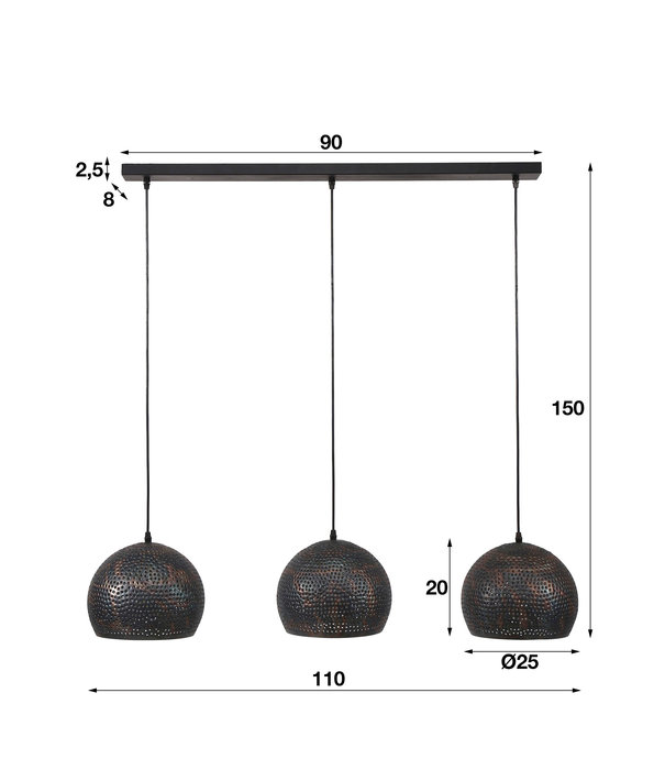 Duverger® Sieve - Lampe suspendue - métal - noir - brun - forme sphérique - 3 points lumineux