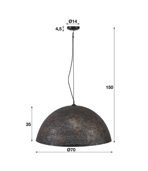 Duverger® Sieve - Hanglamp - metaal - zwart - bruin - halfrond - 1 kap - 3 fittingen