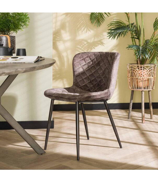 Duverger® Velveteen - Chaise de salle à manger - lot de 4 - taupe - polyuréthane - damier - acier - noir