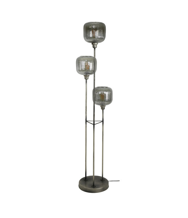 Duverger® Lantern - Vloerlamp - glas - gerookt - gestreept - stalen poten - 3 lichtpunten