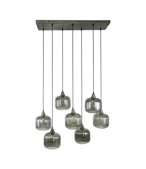 Duverger® Lantern - Hanglamp - glas - gerookt - gestreept - 7 lichtpunten