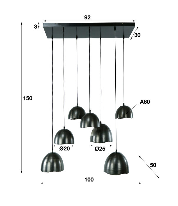 Duverger® Reflection - Hängeleuchte - Metall - rund – Ø25 - schwarzes Nickel - Reflektorschirm - 7 Lichtpunkte