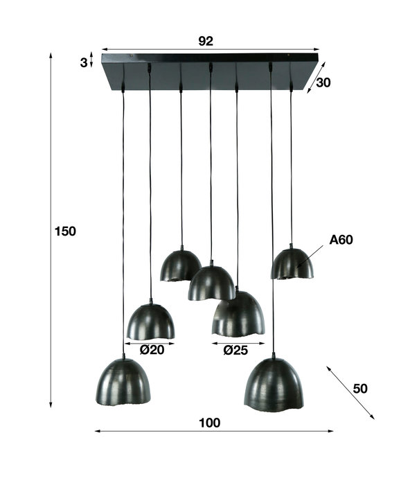 Duverger® Reflection - Lampe suspendue - métal - ronde - Ø25 - noir nickel - abat-jour réflecteur - 7 points lumineux