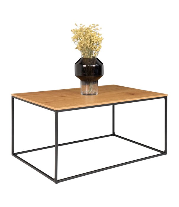 Duverger® Table basse scandinave en panneau aggloméré mélaminé aspect chêne soutenu par une structure en acier noir