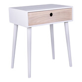 Table de nuit scandinave en bois de paulowna blanc avec 1 tiroir naturel soutenu par 4 pieds en bois