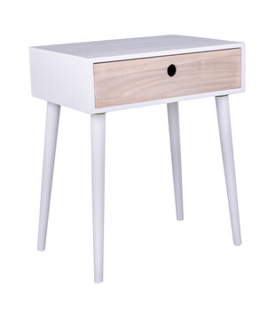 Scandinight - Table de nuit - blanc - bois de paulowna - 1 tiroir - naturel - 4 pieds