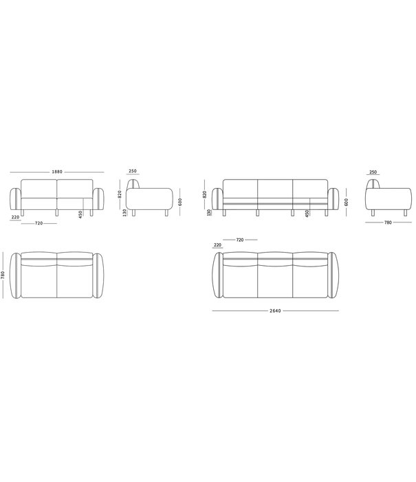 EMKO Poof Sofa - Canapé - canapé 2 places - velours - vert - pieds en bois