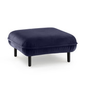 Poof Sofa - pouf - velours - bleu - carré - pieds en bois - noir