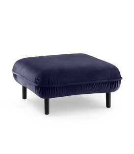 Poof Sofa - pouf - velours - bleu - carré - pieds en bois - noir