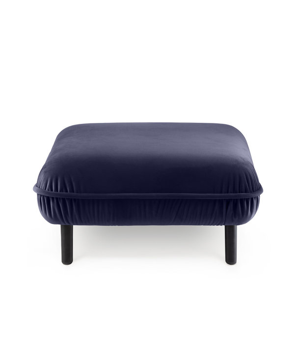 EMKO Poof Sofa - pouf - velours - bleu - carré - pieds en bois - noir