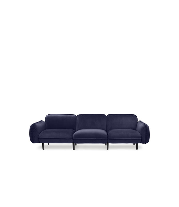 EMKO Poof Sofa - Canapé - canapé 3 places - velours - bleu - pieds en bois