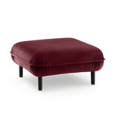 Poof Sofa - pouf - velours - bordeaux - carré - pieds en bois - noir