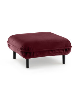 Poof Sofa - pouf - velours - bordeaux - carré - pieds en bois - noir