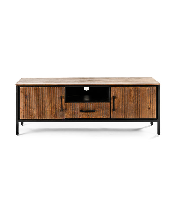 Duverger® Rustic Acacia - TV-meubel - 140cm - acacia - bruin - 2 deuren - 1 lade - 1 nis - stalen poten - zwart