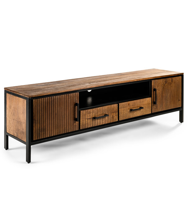 Duverger® Rustic Acacia - TV-meubel - 180cm - acacia - bruin - 2 deuren - 2 lades - 1 nis - stalen poten - zwart